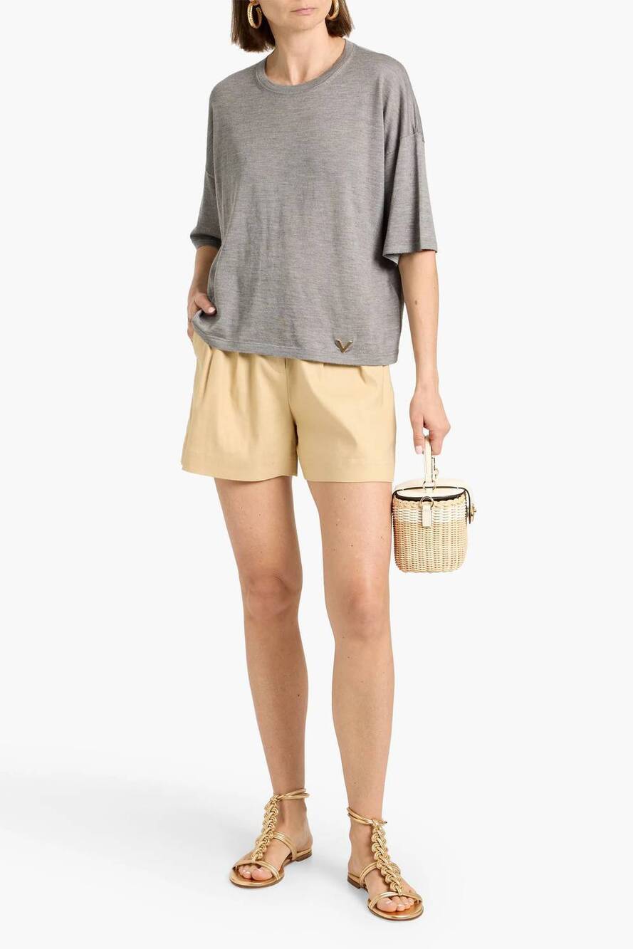 NEW VALENTINO GARAVANI embellished cashmere and silk blend t-shirt in stone